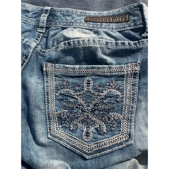 Rythm In Blues Acid Wash Embroidered Pockets Straight Leg Blue Jeans Sz 6 Reg - Picture 9 of 12